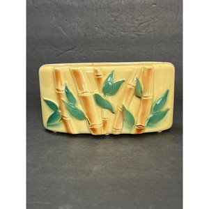 Royal Copley Bamboo Planter 30s Yellow Green 3D Vintage Tropical Tiki Coastal